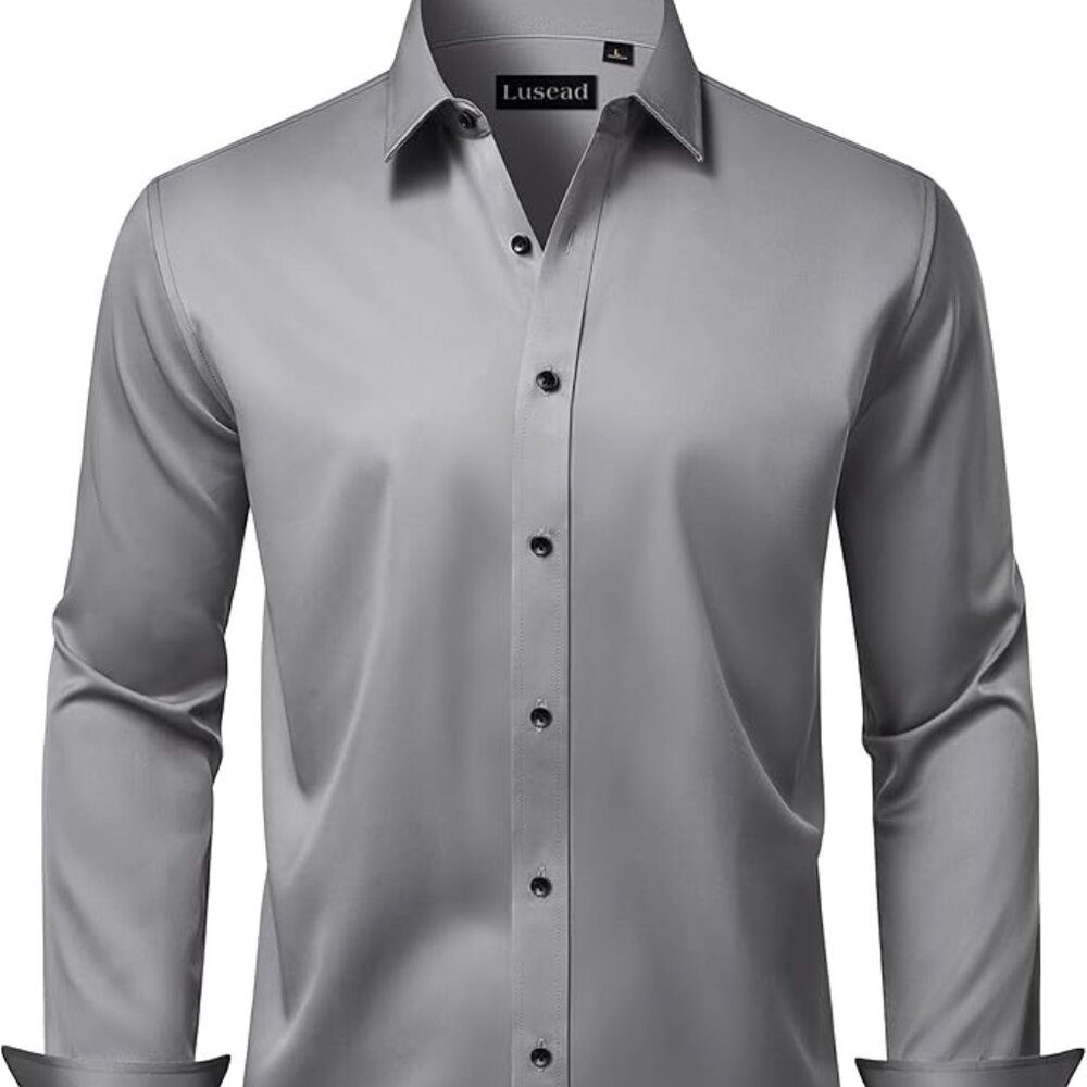 Men's Dress Shirts Long Sleeve Stretch Wrinkle Free Grey